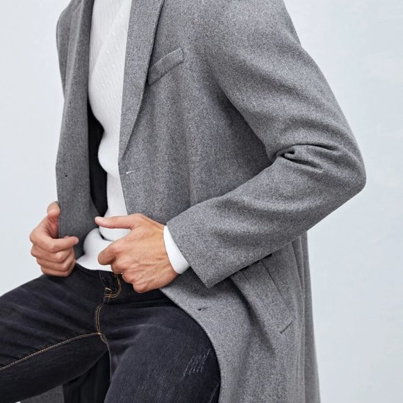 Work Style Gray Lapel Neck Men's Overcoat - Picture 5 of 5